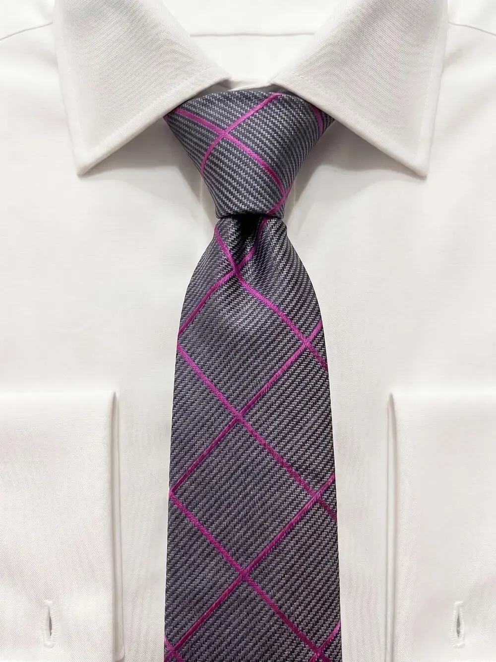 Ted Baker London Grey & Pink Textured Crosshatch 100% Silk Necktie